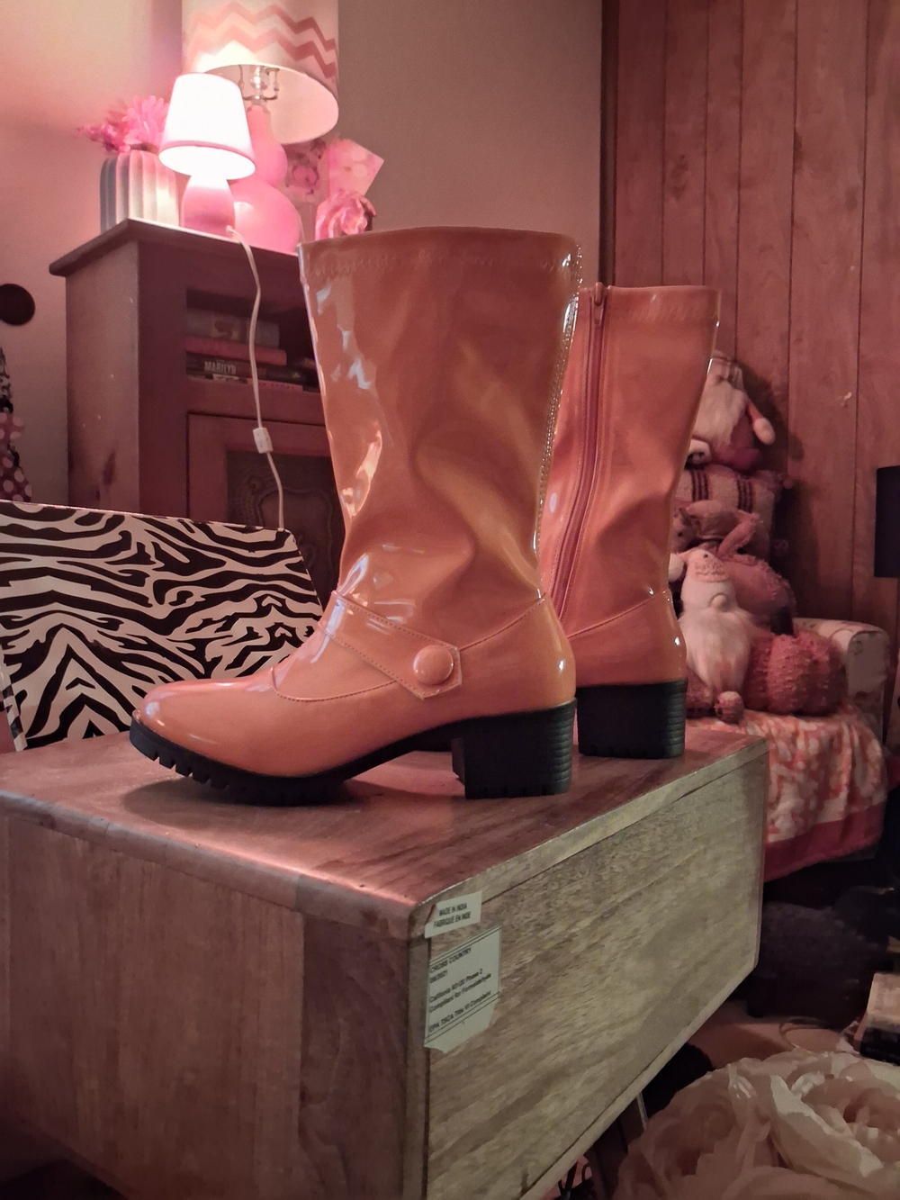 Patent Mid-Calf Women's Boots in Glossy Orange - Picture 2 of 3